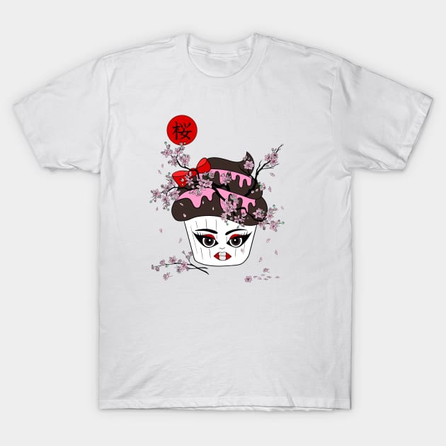 Cute Japanese Sakura geisha cup cake T-Shirt by Cute_but_crazy_designs